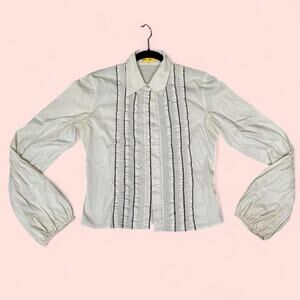 Vintage catherine malandrino white and black ruffled button up